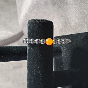 Hematite Magnetic Bracelet with Carnelian Bead Centre Magnetic Closure VG